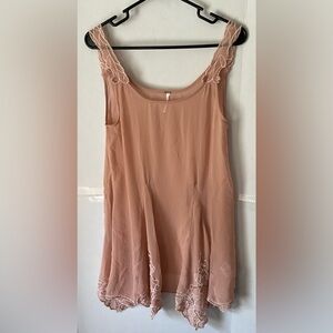 Free People Blush Sleeveless Blouse sheer XS embroidered beaded